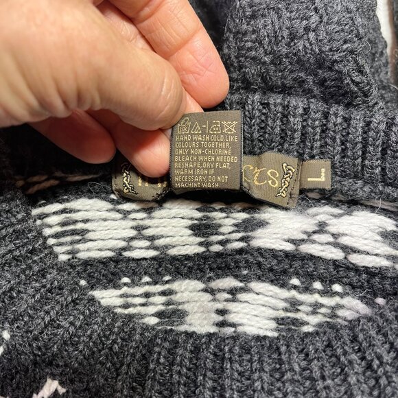 Inis Crafts Men's L 100% Merino Wool Thick Knit Sweater Grey Snowflake - Picture 3 of 7